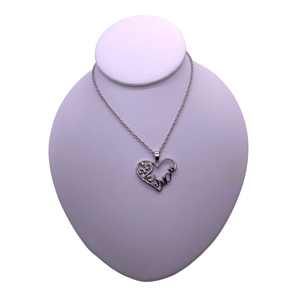 20" Silver Filigree Imitation Diamond Mom Heart Necklace Necklace - Picture 3 of 6